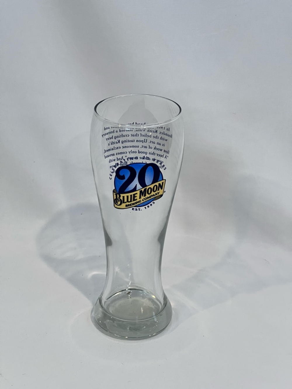 Blue Moon 20th Anniversary Clear Pilsner Glass - Blue/Gold Logo